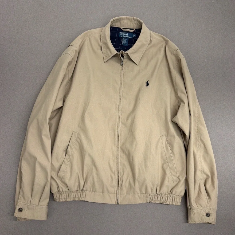 Polo Ralph Lauren Mens Tan Beige Harrington Jacket Full Zip Windbreaker L Large